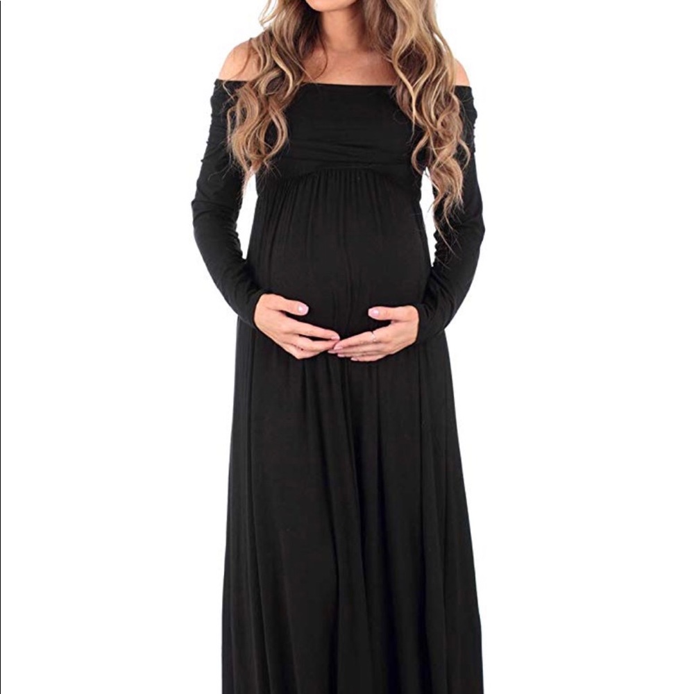 Cowl neck and over the shoulder maternity dress